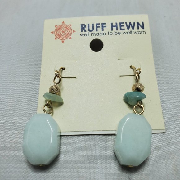 Ruff Hewn Bohemian Ornate Gold Jade Tone Drop fish hook Earrings - Picture 2 of 4